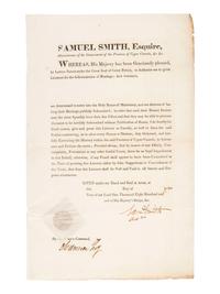 [REVOLUTIONARY WAR]. A group of 2 documents relating to the Province of Upper Canada, including one signed by Loyalist Samuel Smith (1756-1826) who served as Captain of the Queen's Rangers and surrendered at Yorktown.