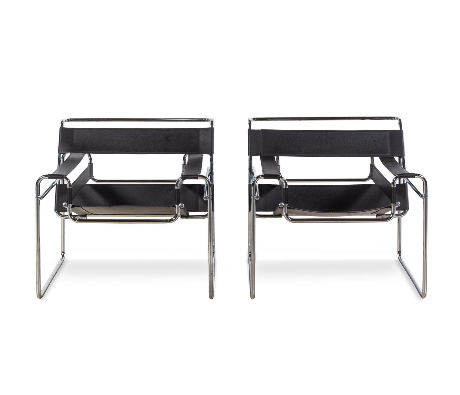 A Pair of Italian Chrome and Faux Leather "Wassily" Chairs