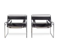 A Pair of Italian Chrome and Faux Leather "Wassily" Chairs