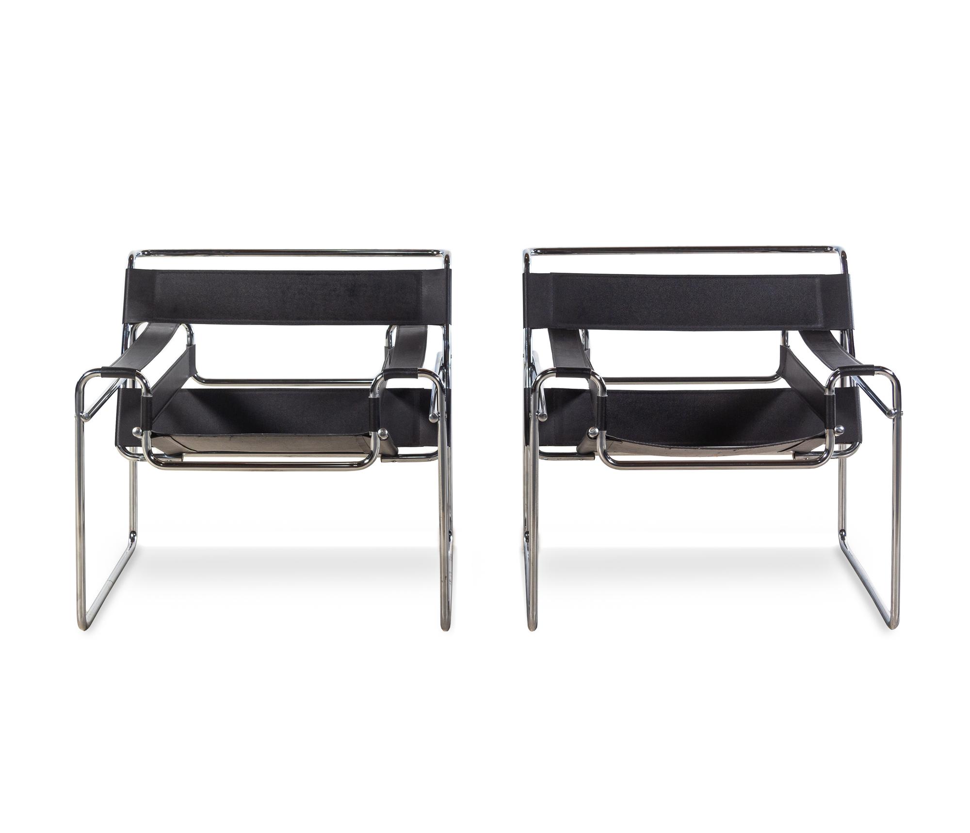 A Pair of Italian Chrome and Faux Leather "Wassily" Chairs