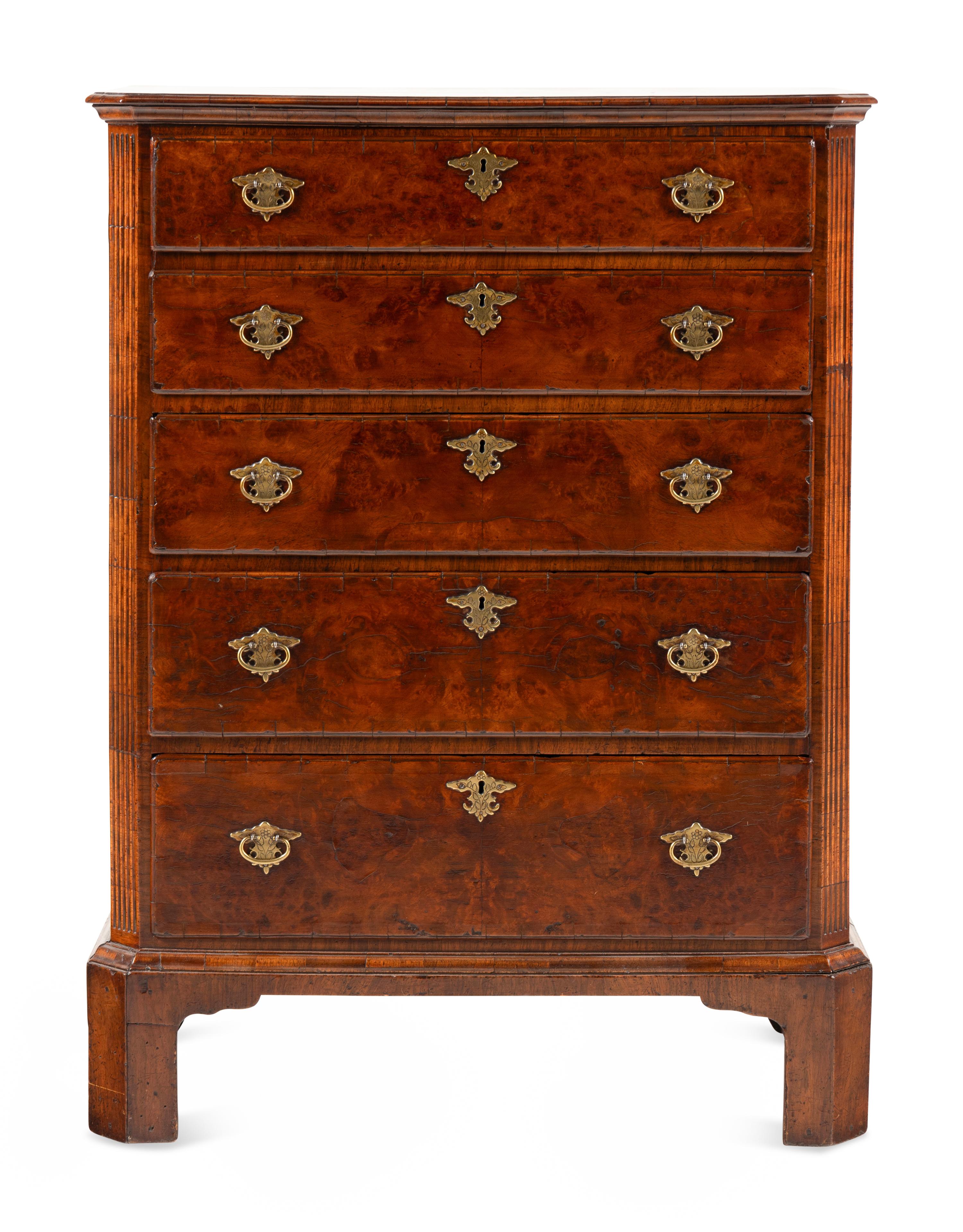 A George II Burl Walnut Chest of Drawers