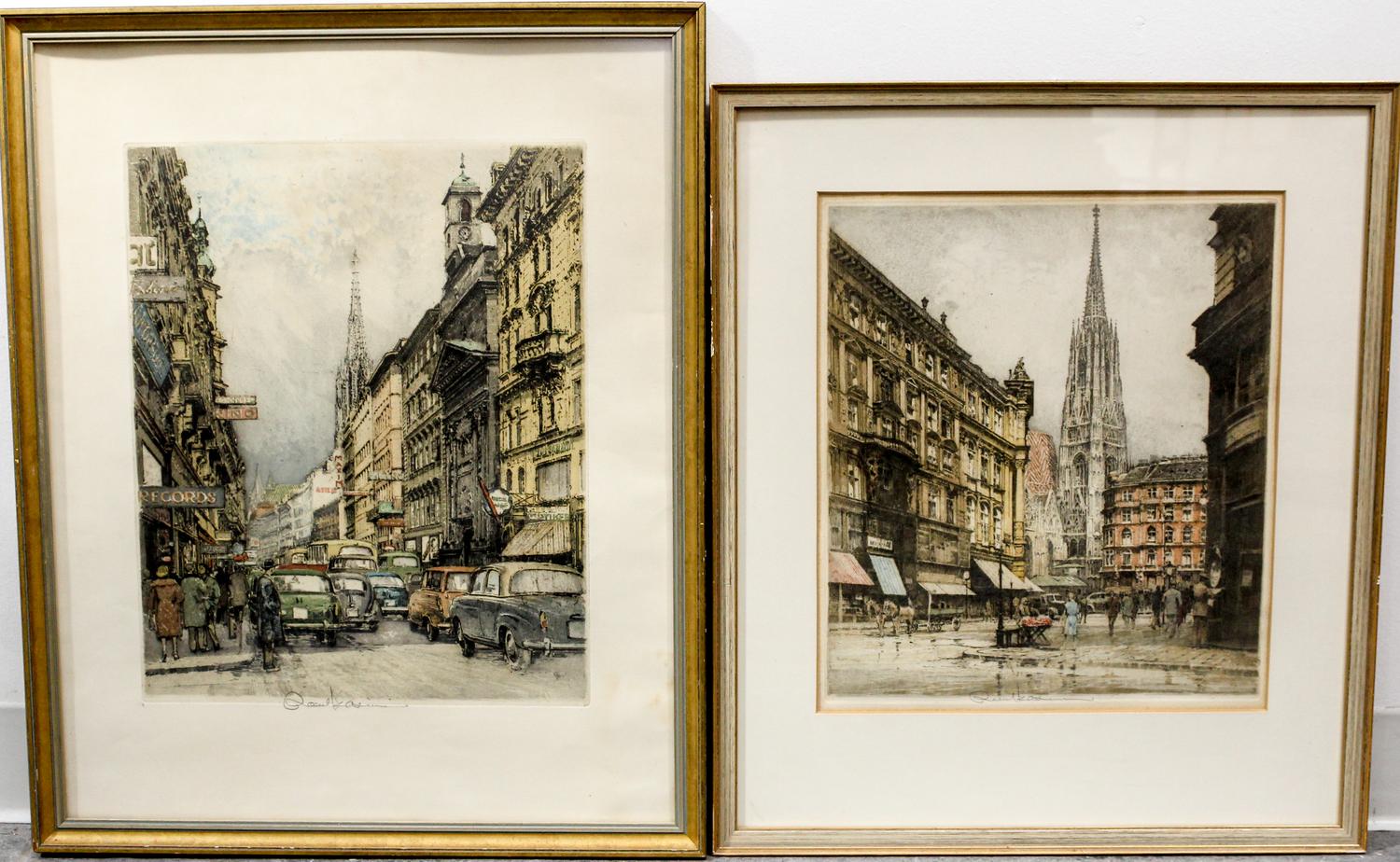 Two Colored Etchings First: 25 1/2 x 20 1/2 inches.
