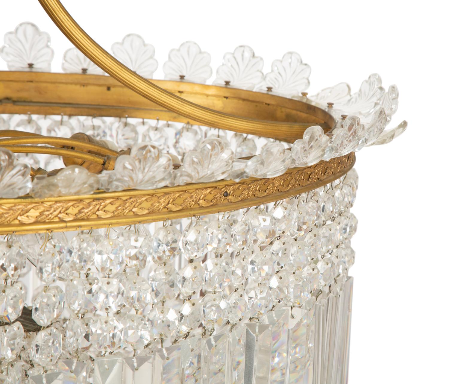 A Scandinavian Style Gilt Bronze and Cut Glass Oval Chandelier — 20th Century