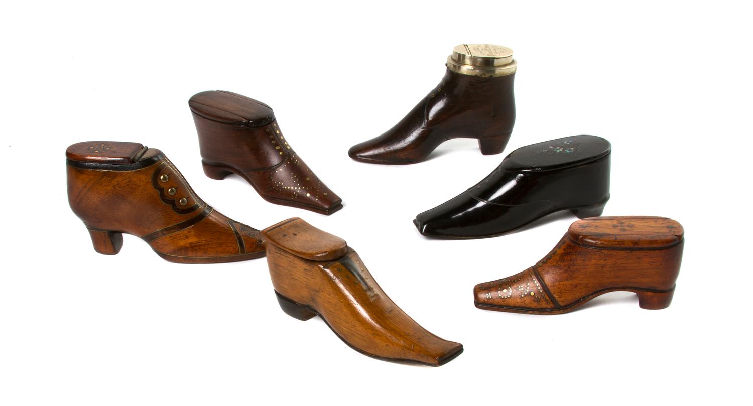 A Collection of Shoe Form Boxes, Length of longest 4 1/2 inches.