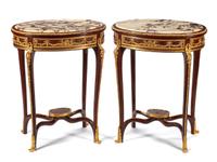 A Pair of Louis XV Style Gilt Bronze Mounted Side Tables