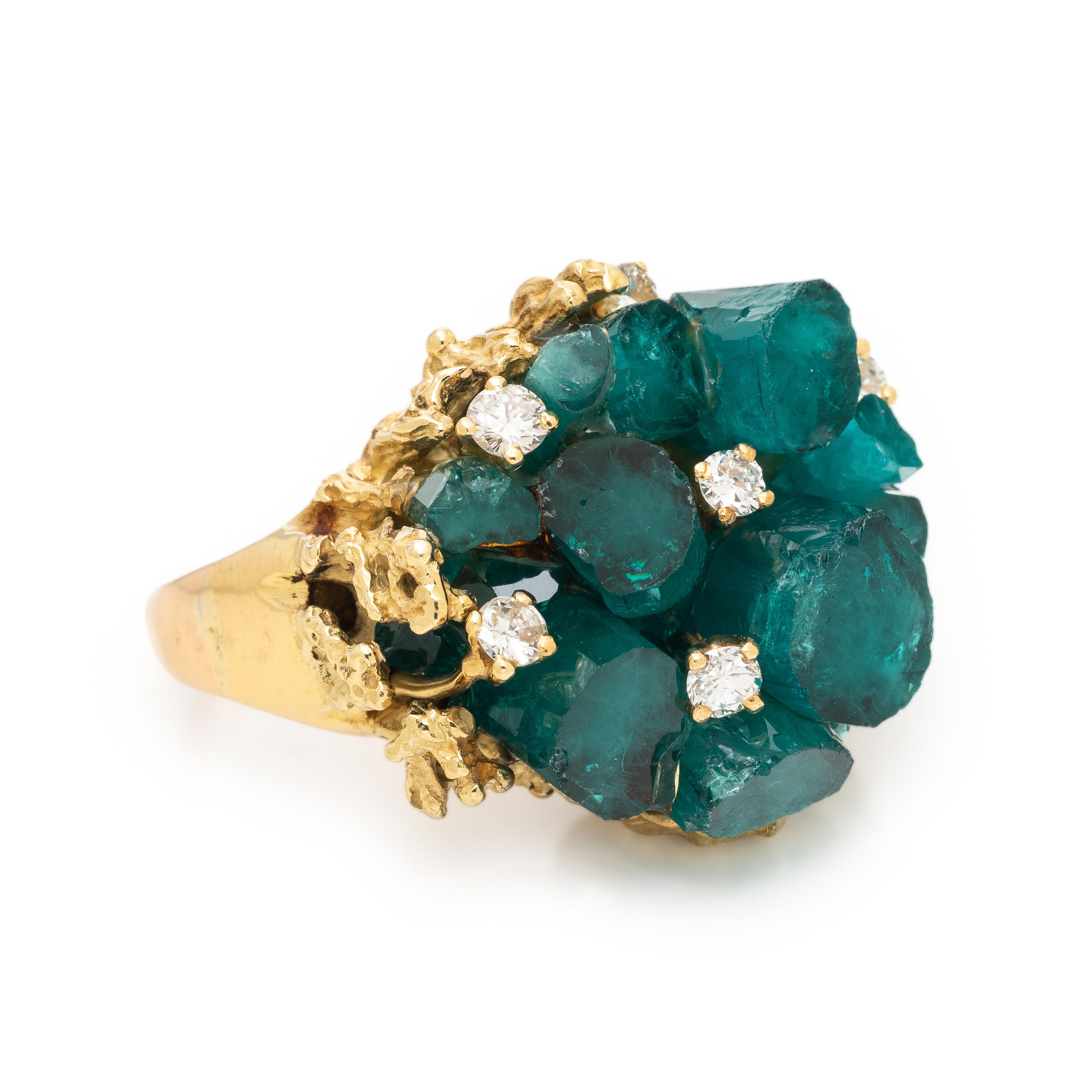 Synthetic Emerald and Diamond Ring