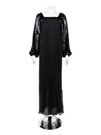 Givenchy Haute Couture Pleated Silk Gown with Sequin Sleeves and Side Panels, c. 1977