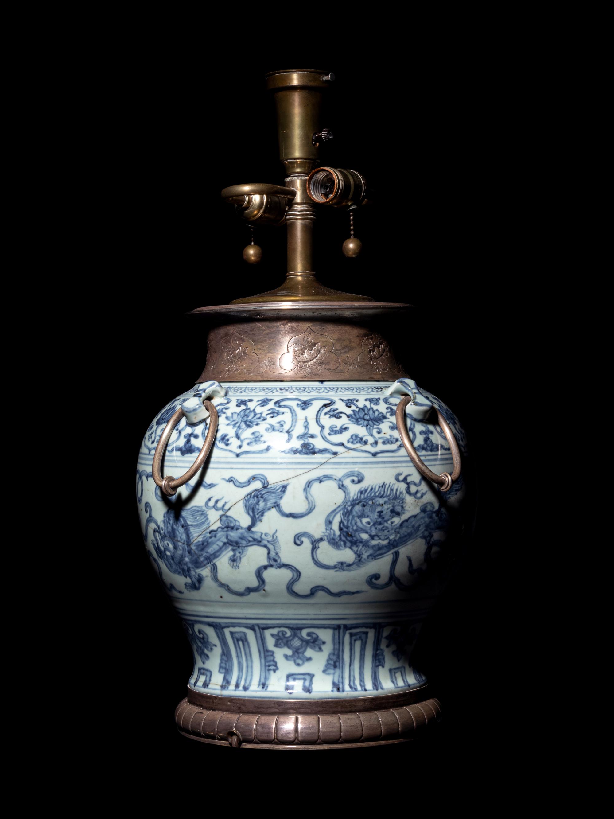 A Blue and White Porcelain Silver Mounted Baluster Jar