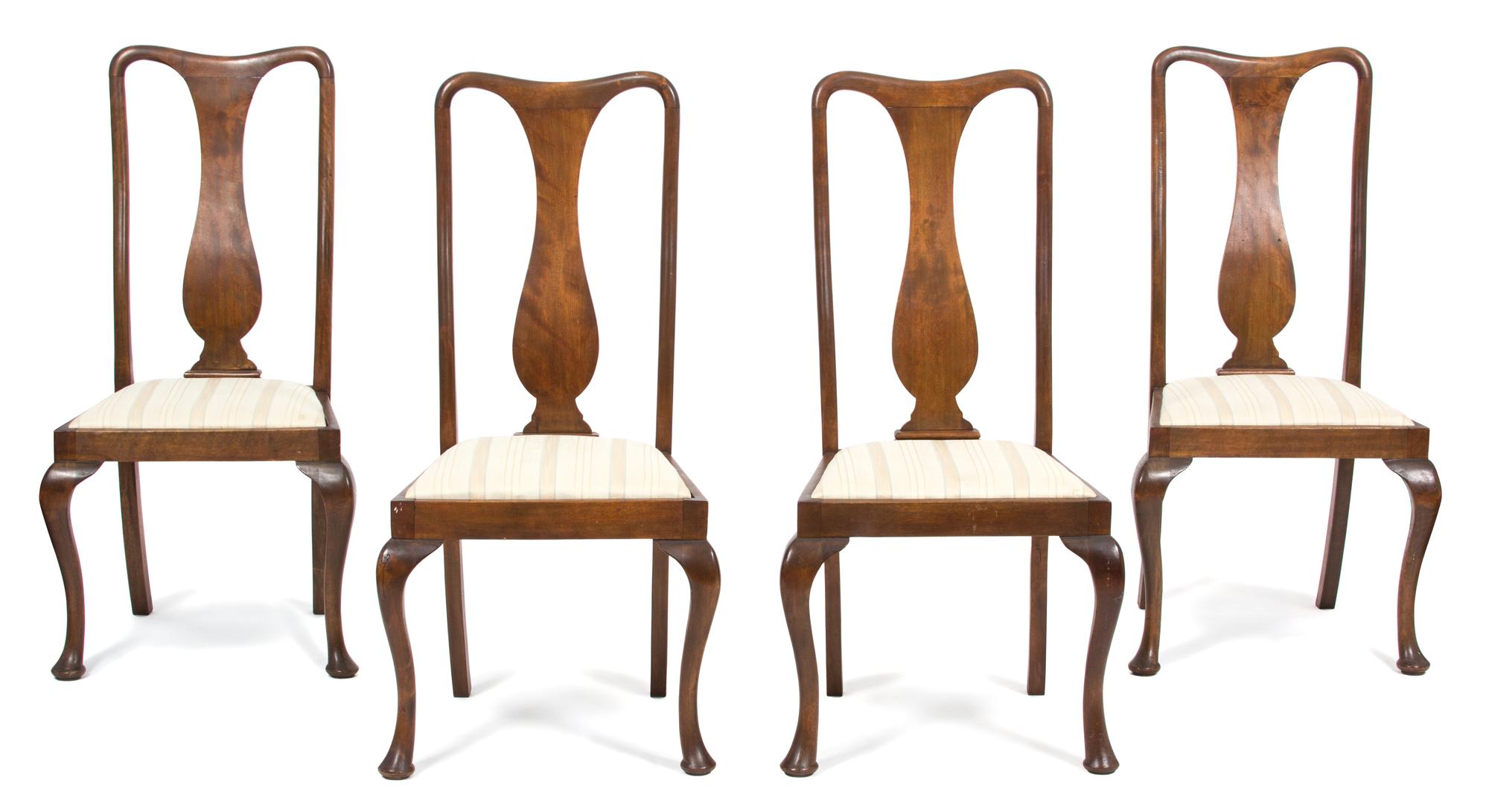 A Group of Four Queen Anne Style Walnut Side Chairs — 20TH CENTURY
