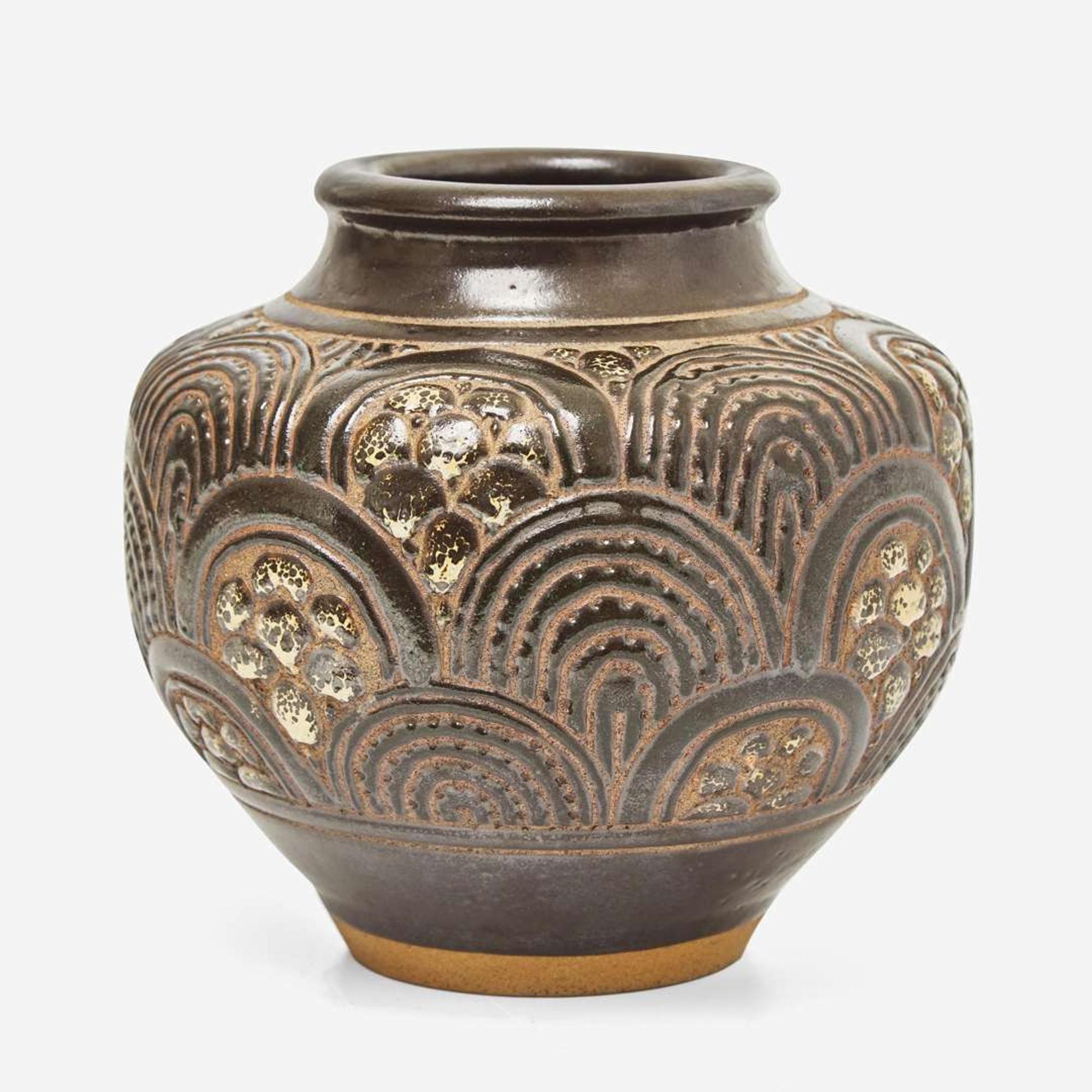 Emile Lenoble (French, 1875-1939) Vase with Incised Decoration, France, circa 1930