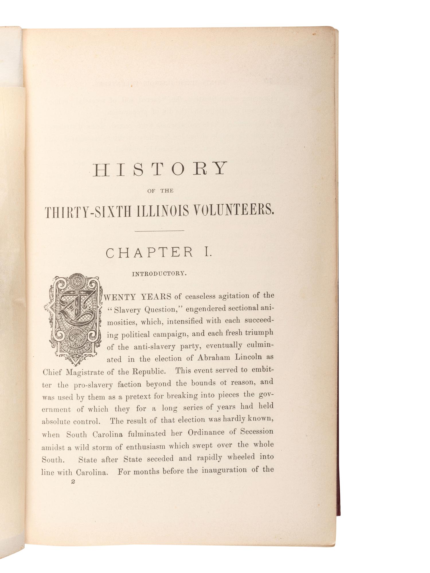 [CIVIL WAR - ILLINOIS]. BENNET, Lyman G. and HAIGH, William. M. History of the 36th Regiment Illinois Volunteers. [Aurora, IL]: [Knickerbocker & Hodder], [1876].