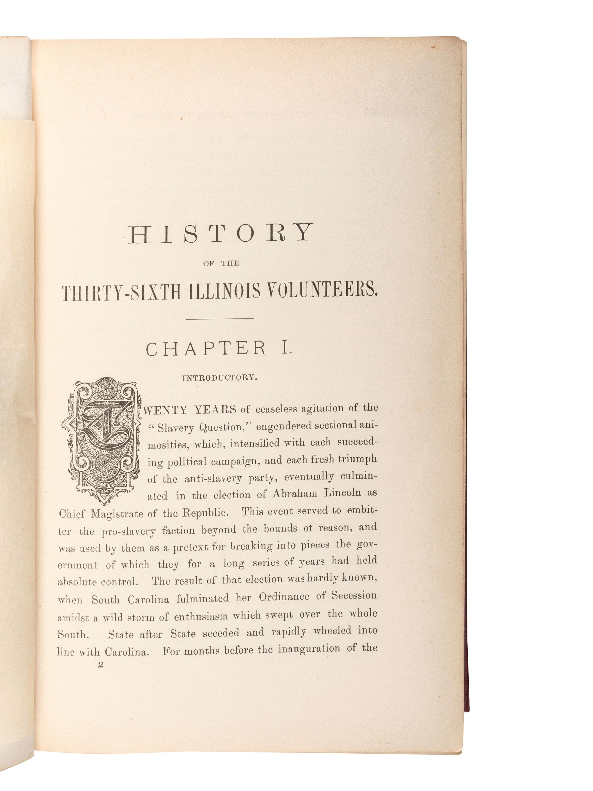 [CIVIL WAR - ILLINOIS]. BENNET, Lyman G. and HAIGH, William. M. History of the 36th Regiment Illinois Volunteers. [Aurora, IL]: [Knickerbocker & Hodder], [1876].