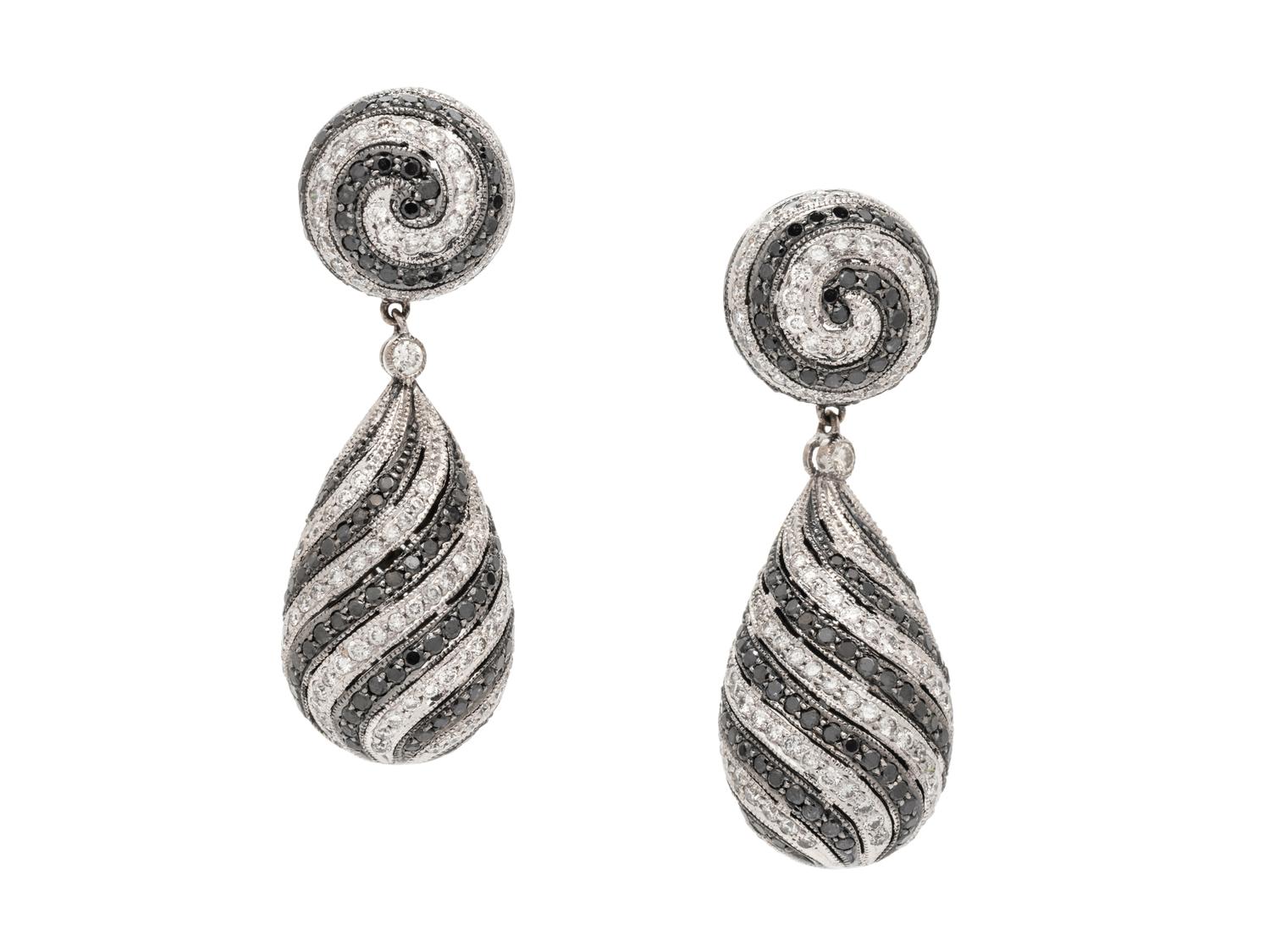 A Pair of White Gold, Diamond and Black Diamond Earrings,