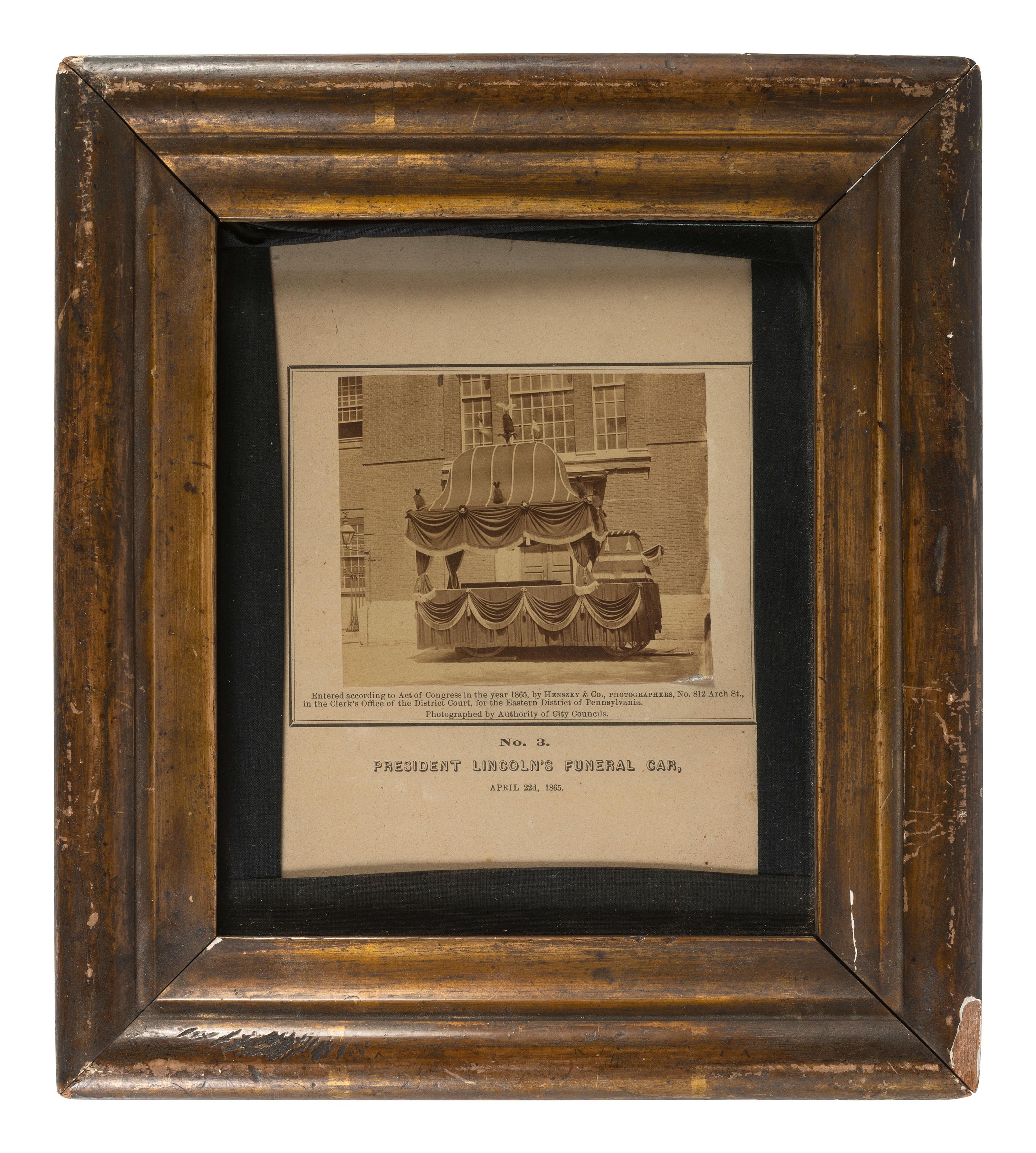 [LINCOLN, Abraham (1809-1865)]. A group of 4 images depicting funeral cars and catafalques that conveyed Lincoln's body through the funeral cities.
