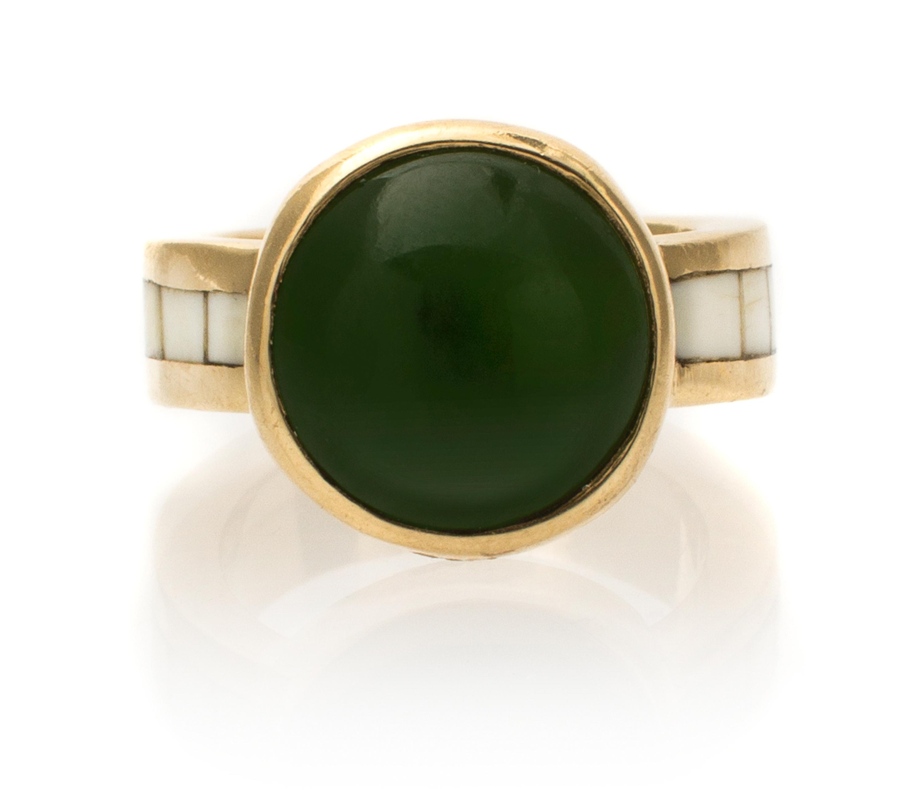 A Collection of 14 Karat Yellow Gold, Jade, Fire Agate and Hardstone Rings, Theodore Drendel, 26.50 dwts.