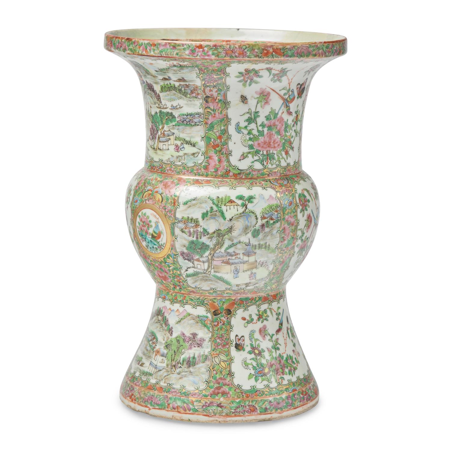 A Chinese Export Porcelain Rose Medallion Gu-Form Vase