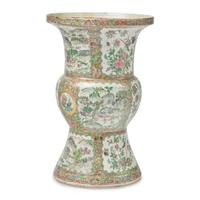 A Chinese Export Porcelain Rose Medallion Gu-Form Vase