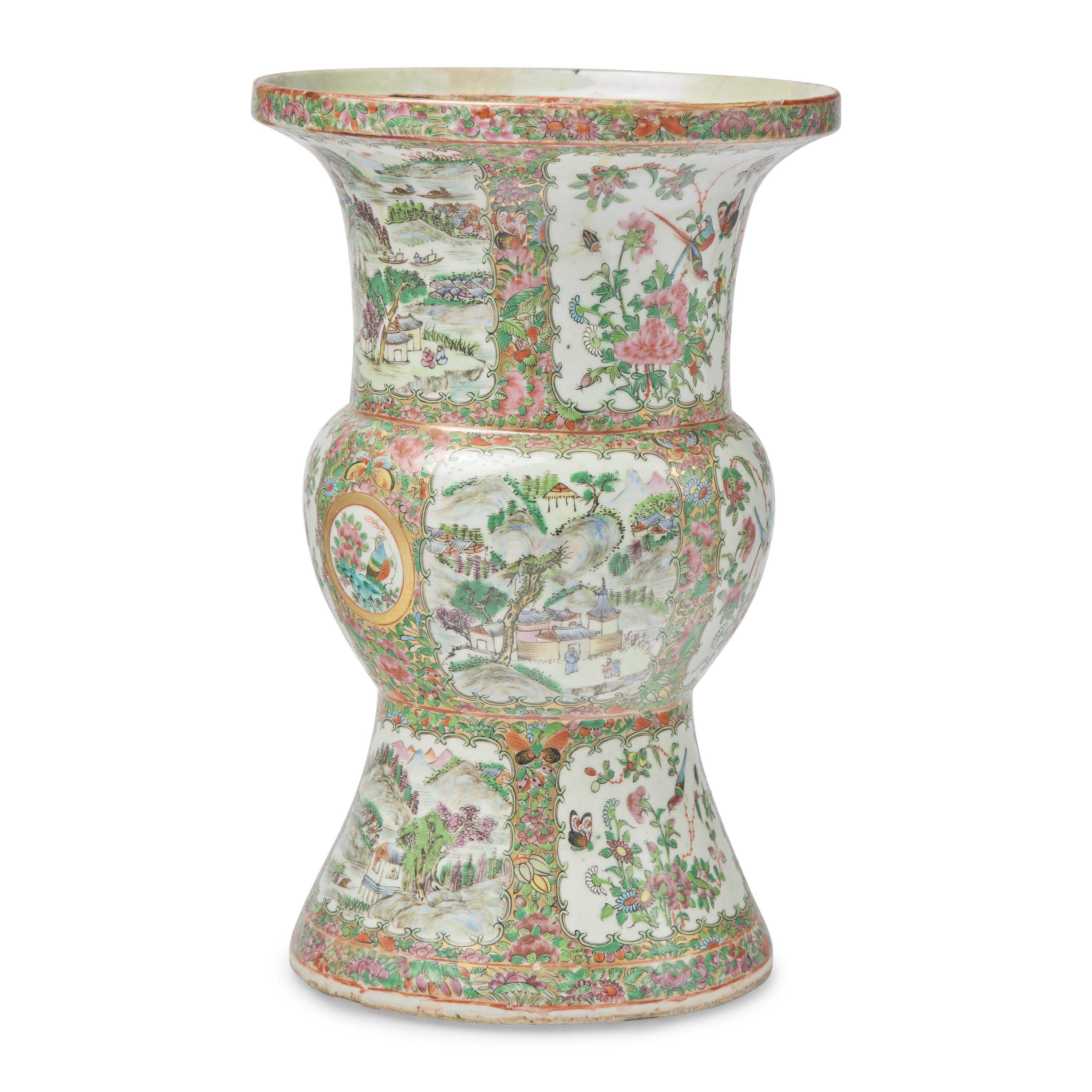 A Chinese Export Porcelain Rose Medallion Gu-Form Vase