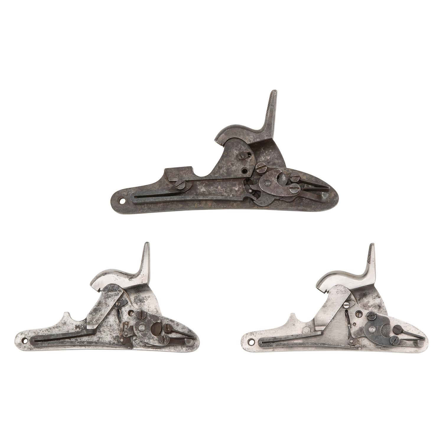 Three US Maynard Tape Priming Locks: (1) Remington/Frankford Arsenal, (1) Springfield M1855 and (1) Harpers Ferry M1855
