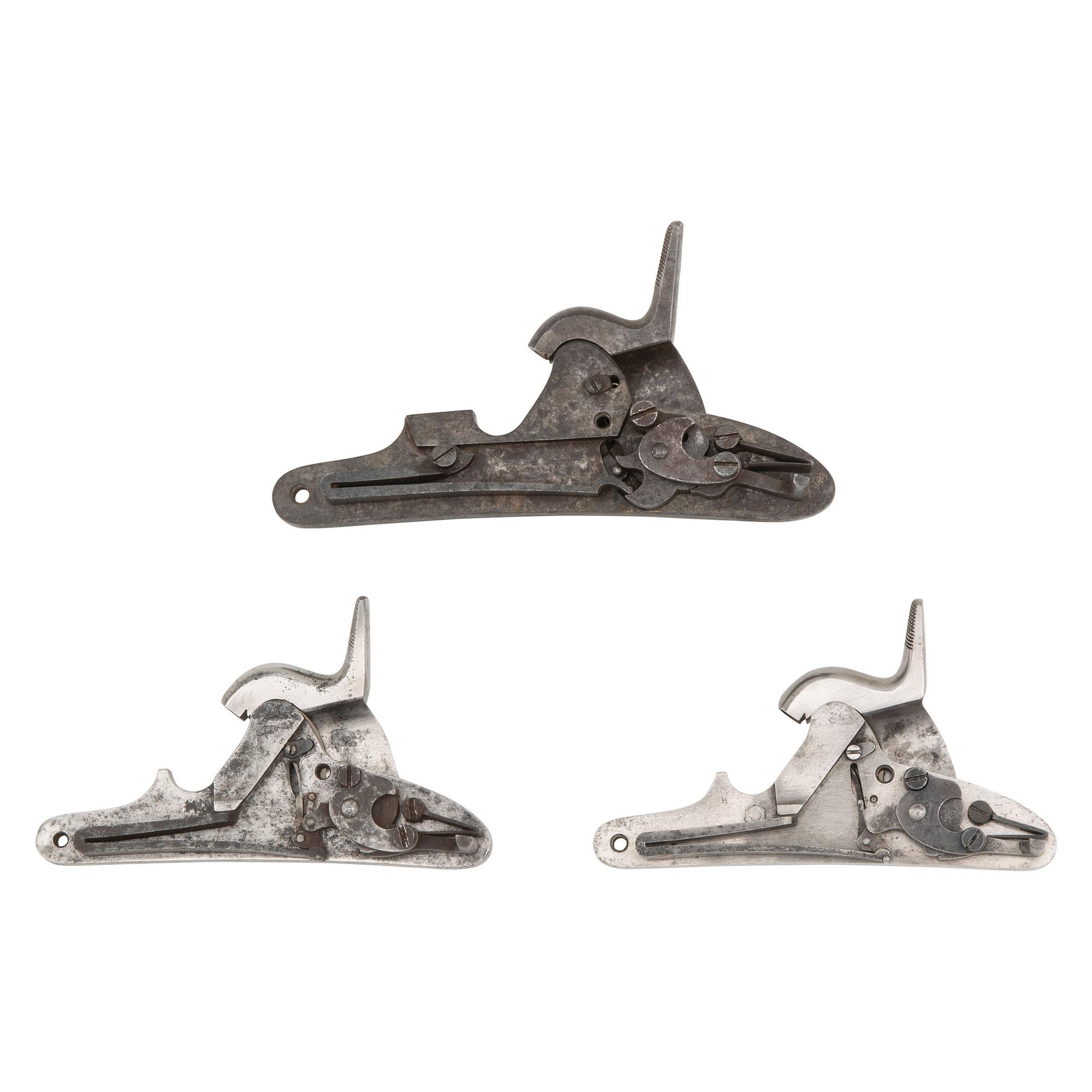 Three US Maynard Tape Priming Locks: (1) Remington/Frankford Arsenal, (1) Springfield M1855 and (1) Harpers Ferry M1855