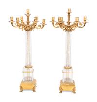 A Pair of Louis-Philippe Style Gilt Metal Mounted Cut Glass Seven-Light Candelabra