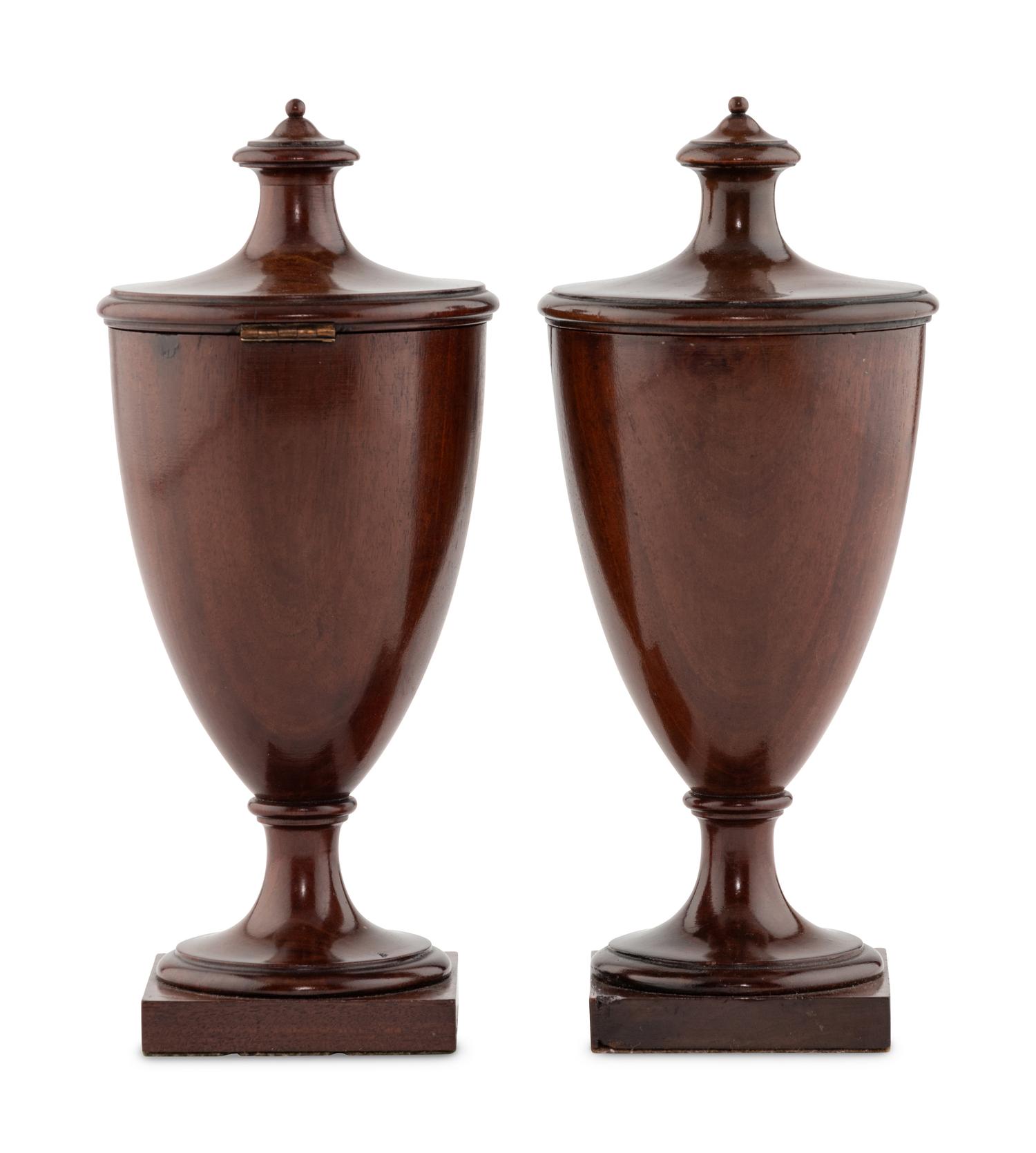 A Pair of George III Mahogany Alms Urns