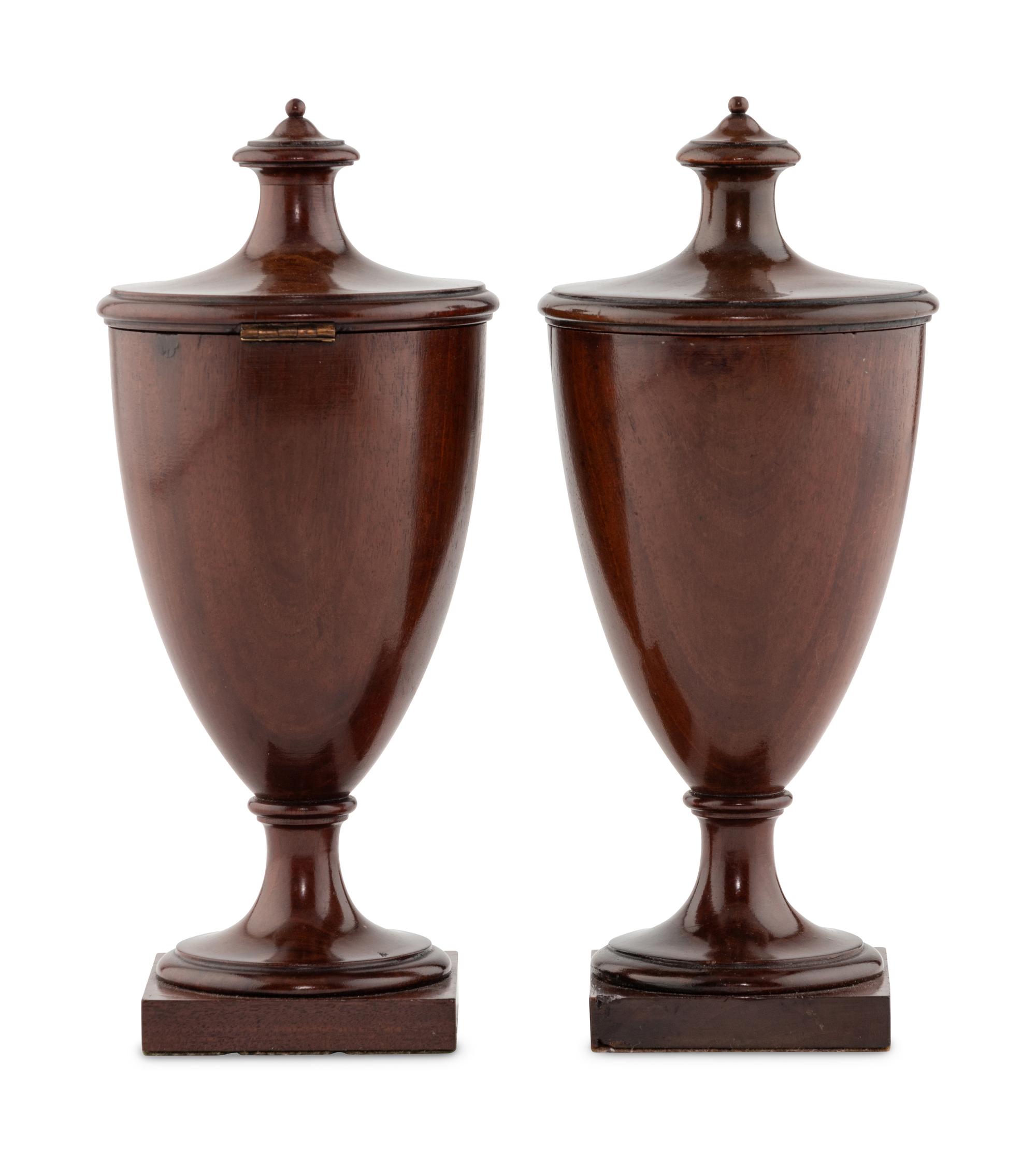 A Pair of George III Mahogany Alms Urns