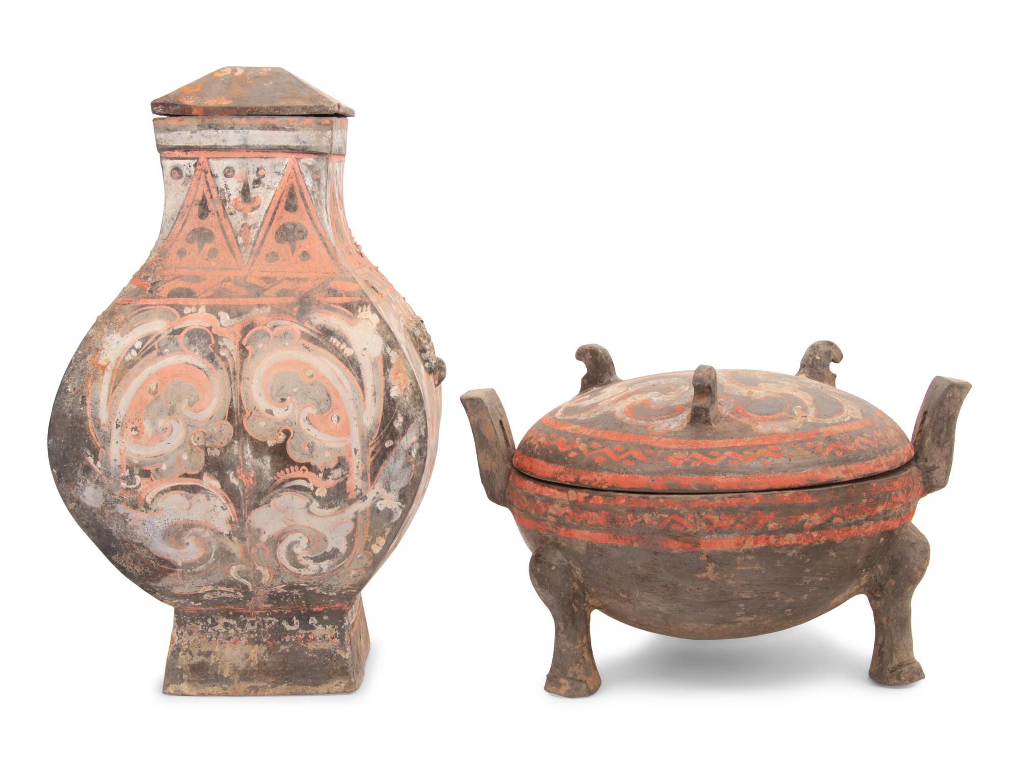 Two Painted Grey Pottery Wares