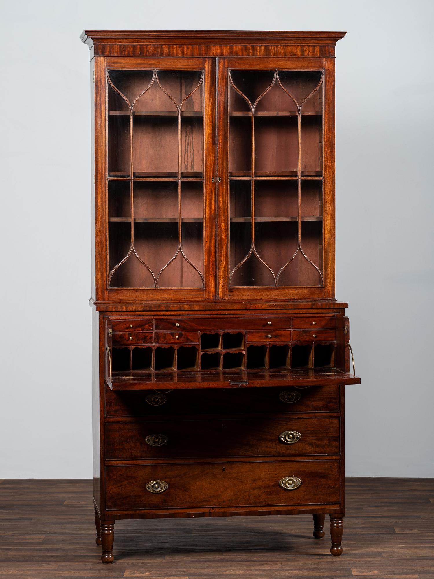 A Federal Figured Mahogany Secretary Bookcase