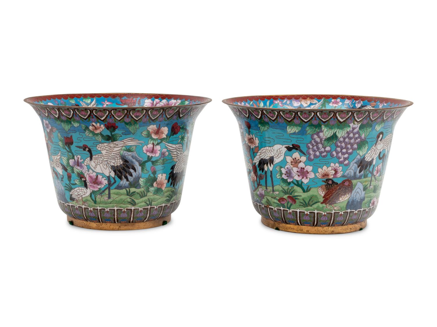 A Pair of Japanese Cloisonné Jardinières