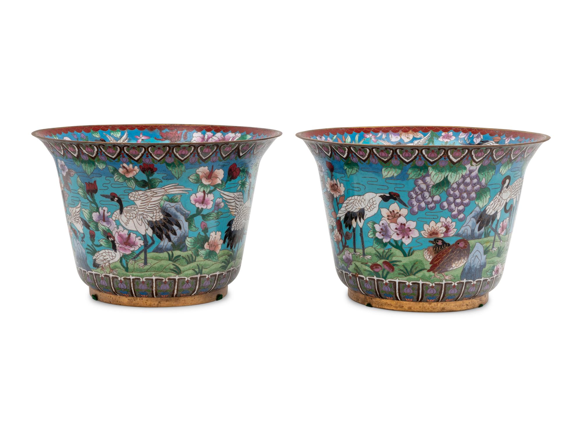 A Pair of Japanese Cloisonné Jardinières