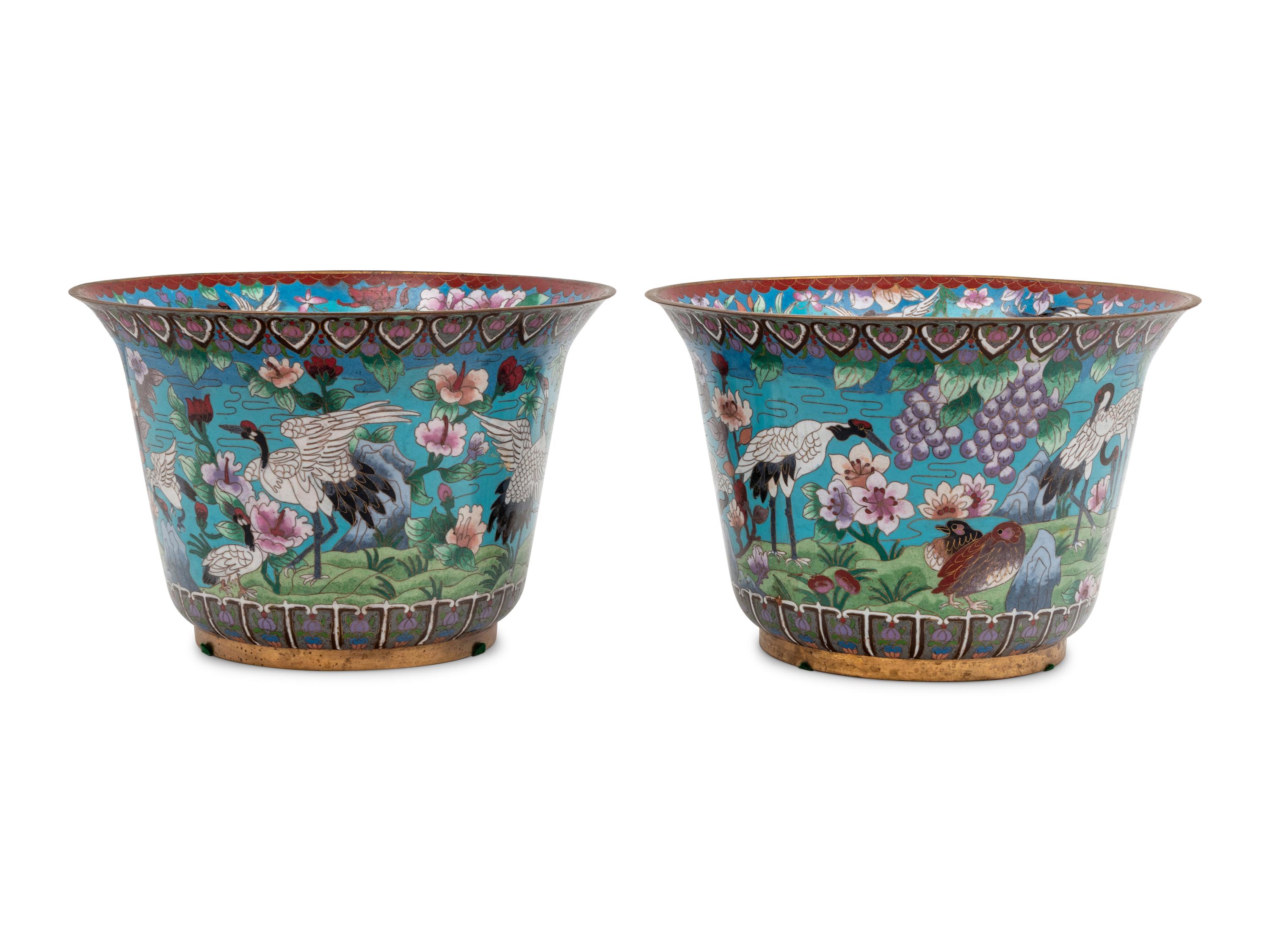 A Pair of Japanese Cloisonné Jardinières