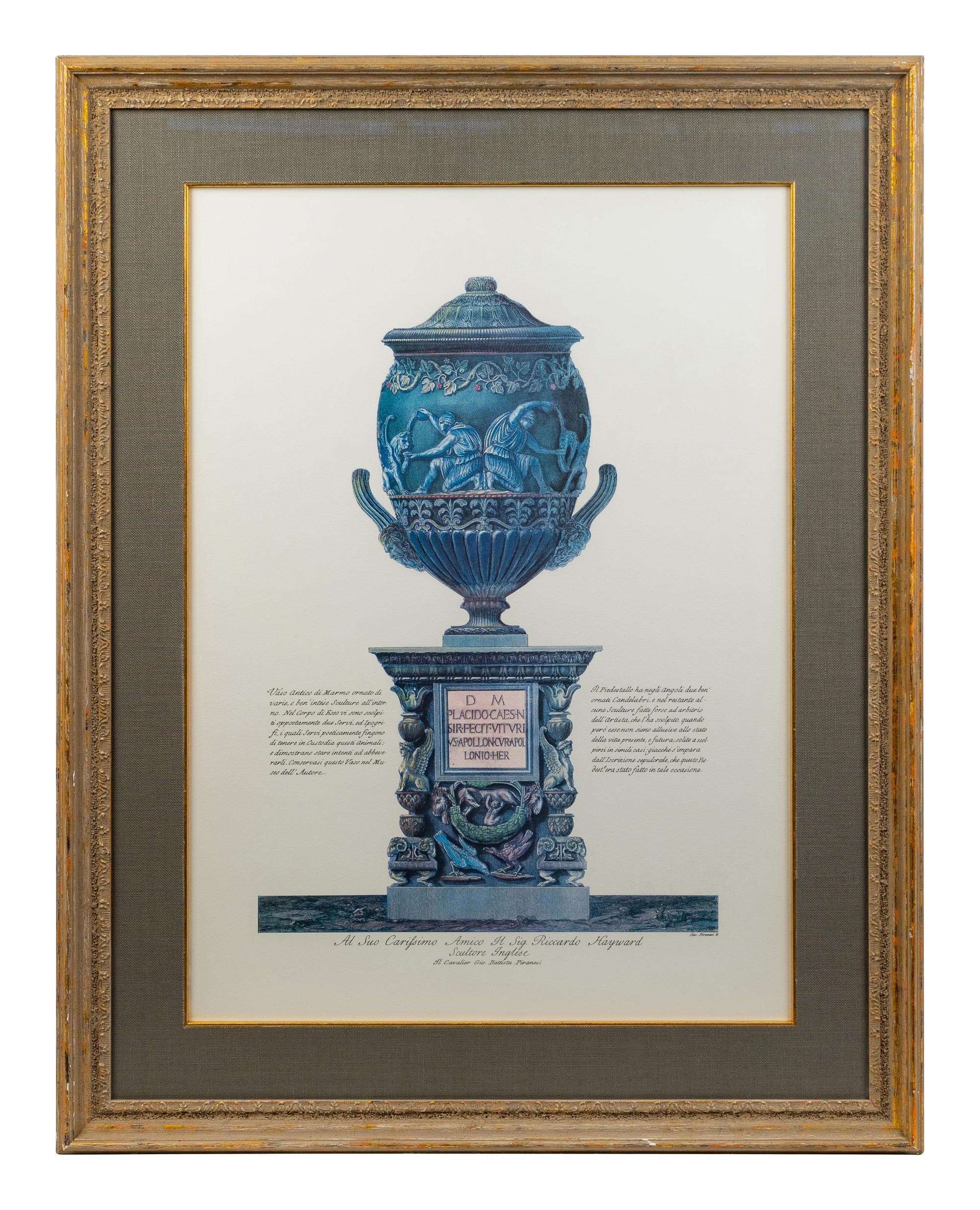 An Italian Engraving of a Marble Vase from the Pallazzo Barberini by Giovanni Batista Piranesi — 19TH CENTURY