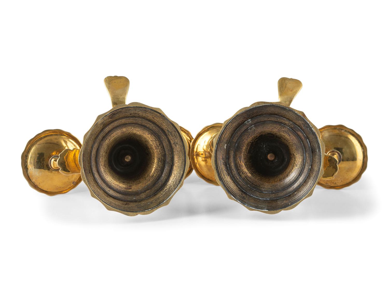 A Pair of Brass Two-Light Candelabra, a Pair of Shoe Horns and Other Brass Articles