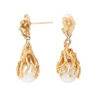 CULTURED PEARL AND YELLOW GOLD BRACELET AND EARRINGS