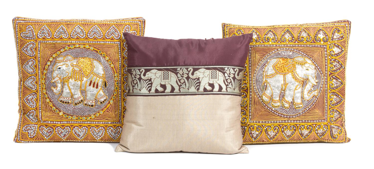 Three Southeast Asian Pillows Largest 16 inches square. — 20TH CENTURY