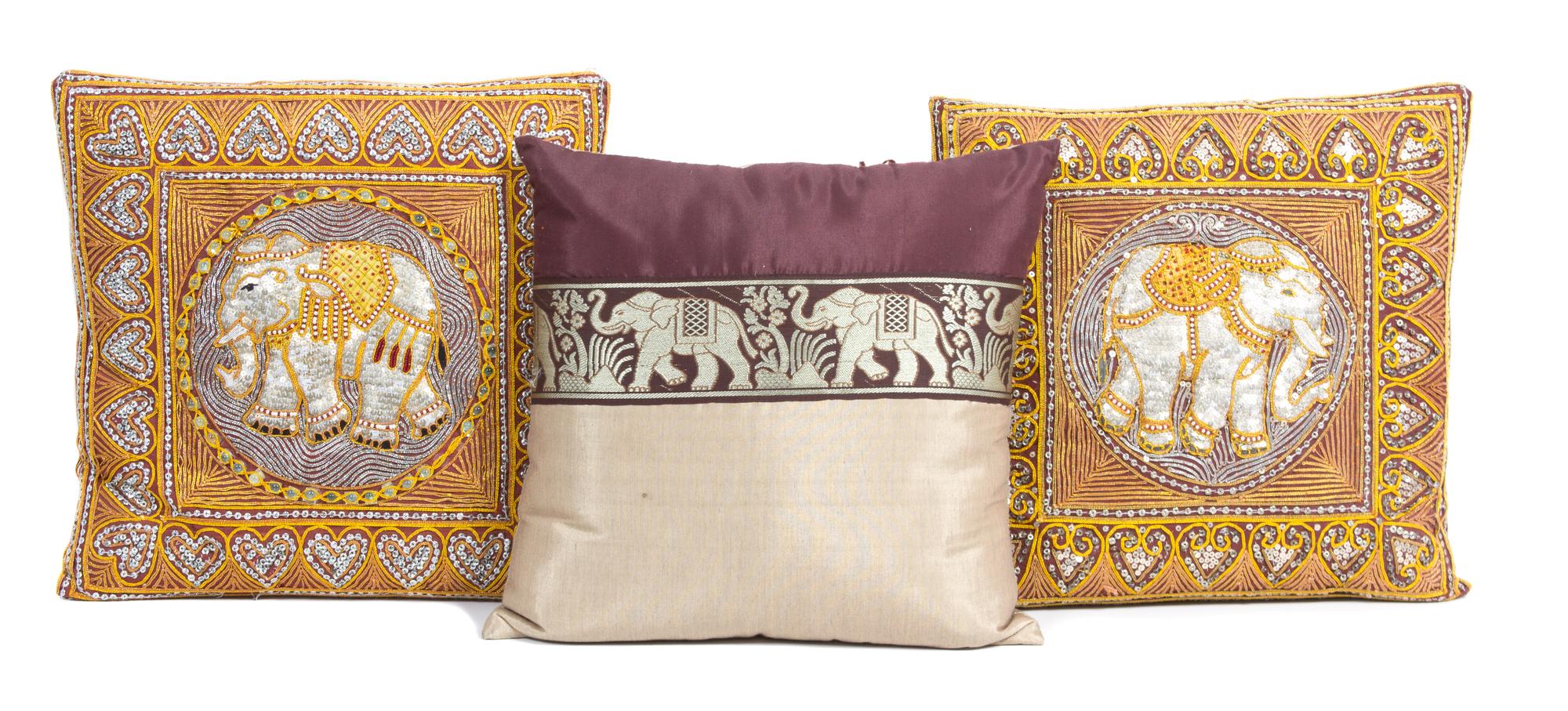 Three Southeast Asian Pillows Largest 16 inches square. — 20TH CENTURY