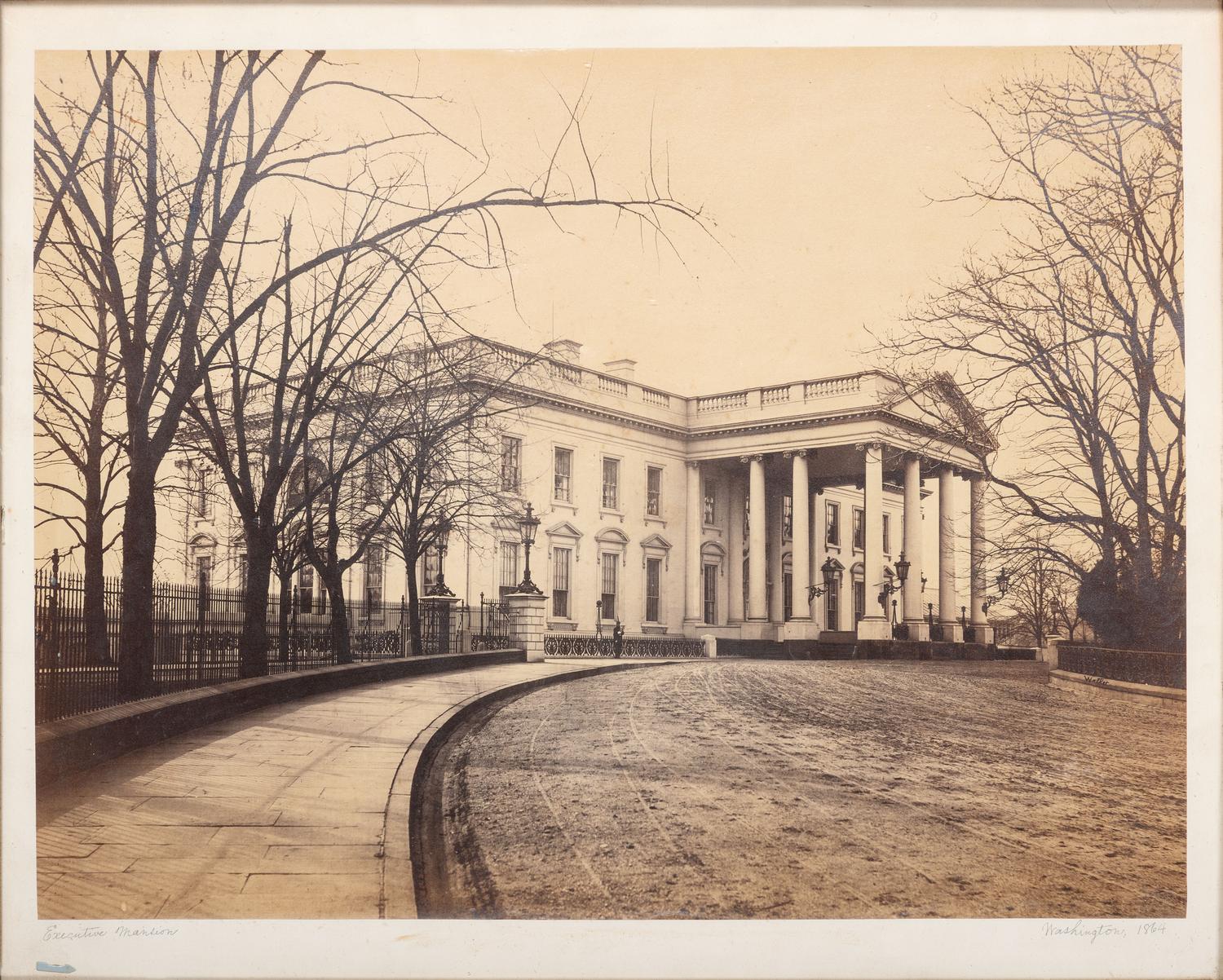 [THE WHITE HOUSE]. WALKER, Lewis Emery (1820-1880), photographer. Large format photograph of the White House. Washington, DC, 1864.