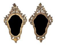 A Pair of Venetian Giltwood Mirrors, Height 31 inches.