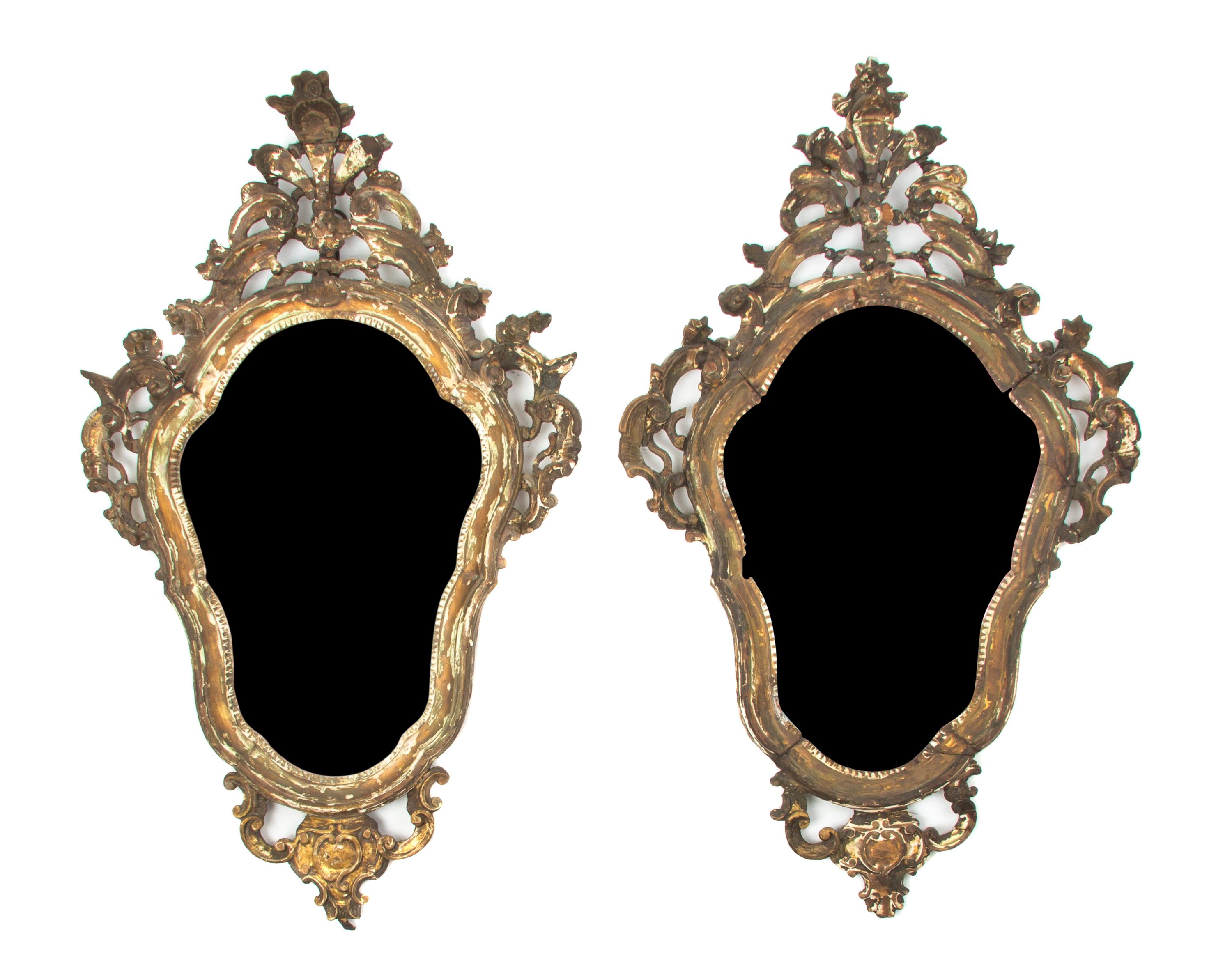 A Pair of Venetian Giltwood Mirrors, Height 31 inches.