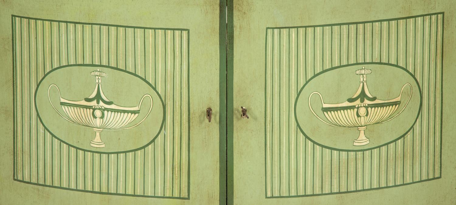 A Pair of Italian Neoclassical Style Painted Demilune Cabinets