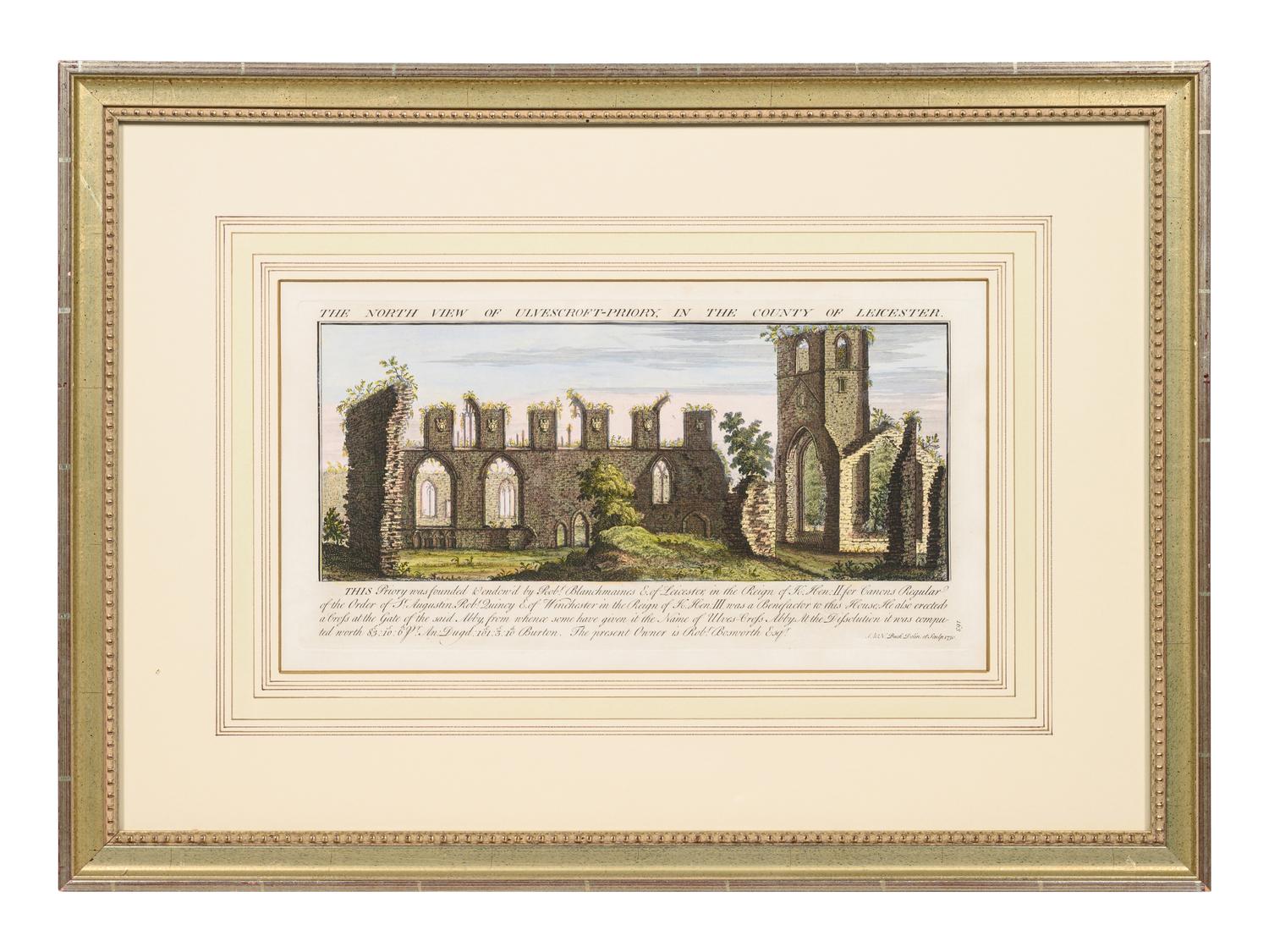 A Set of Eight English Architectural Engravings with Hand-Coloring