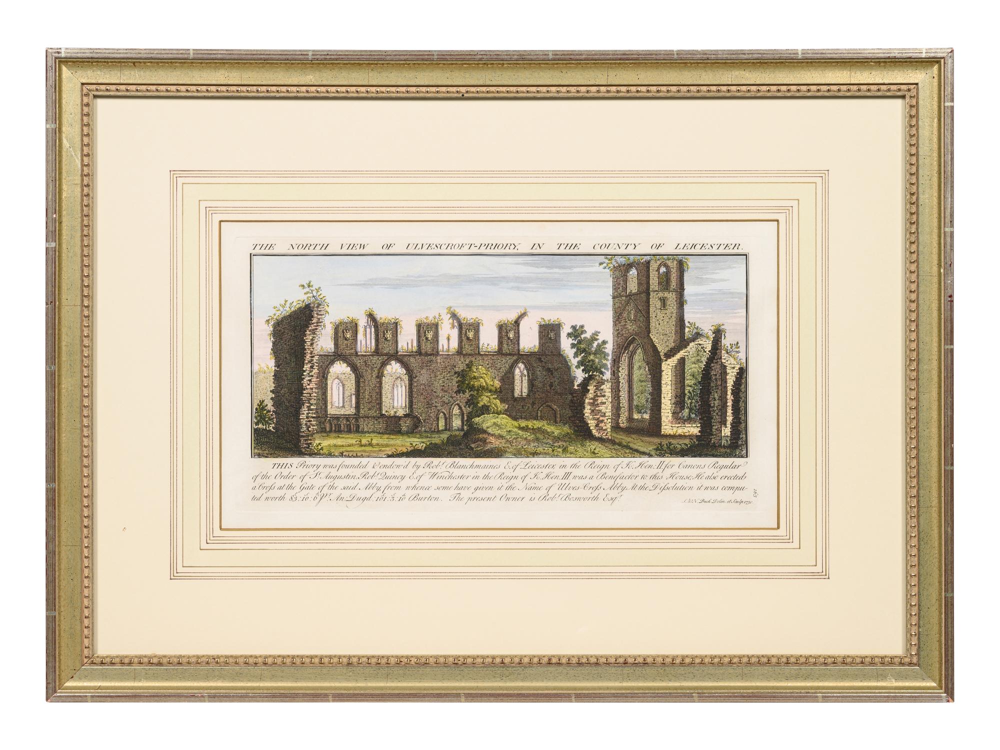 A Set of Eight English Architectural Engravings with Hand-Coloring