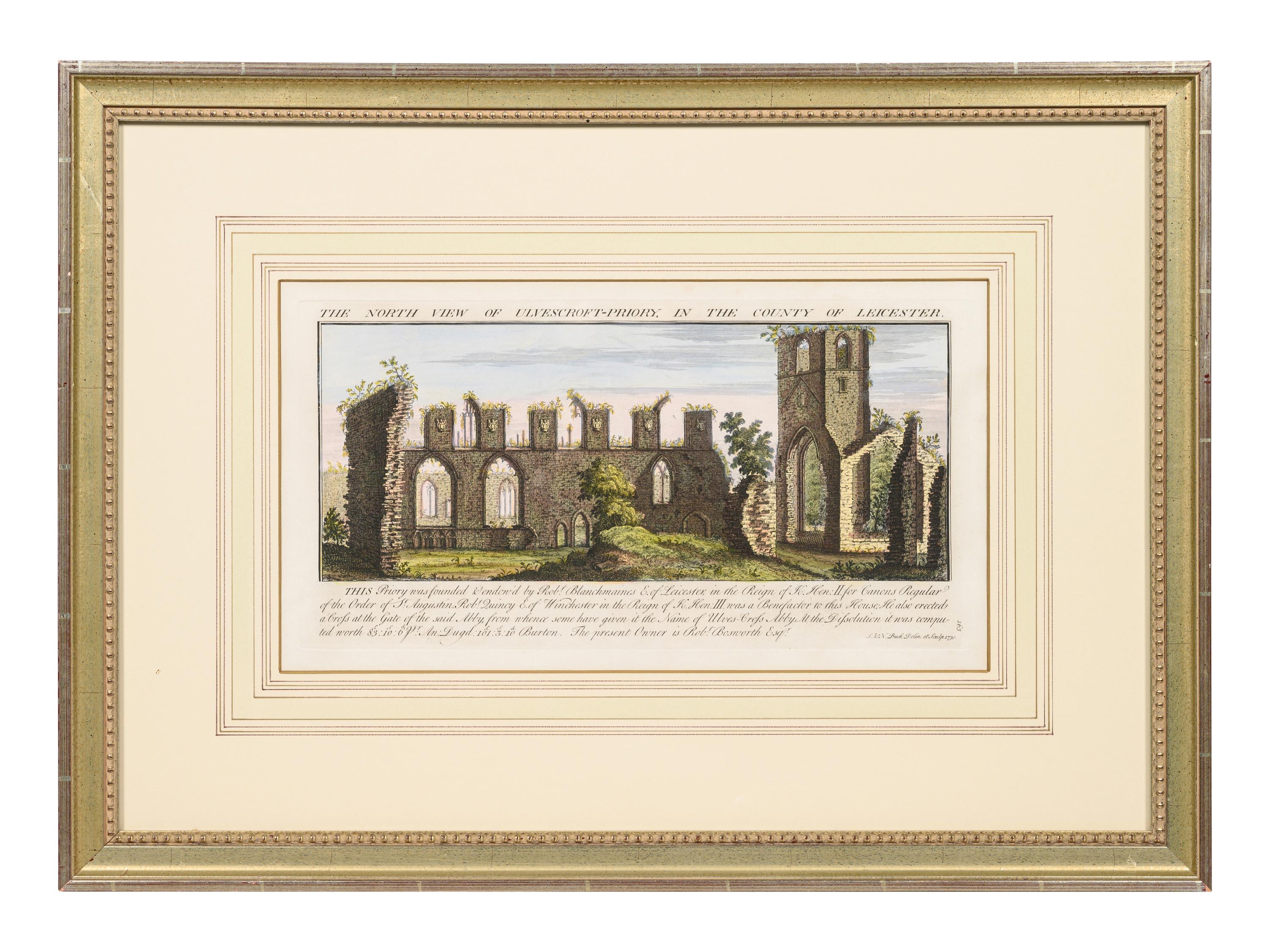 A Set of Eight English Architectural Engravings with Hand-Coloring