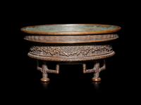 A Patinated Bronze Flower Arranging Vessel, Suiban