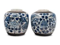 Two Chinese Underglaze Blue Crackle Glazed and Iron Decorated Porcelain Jars