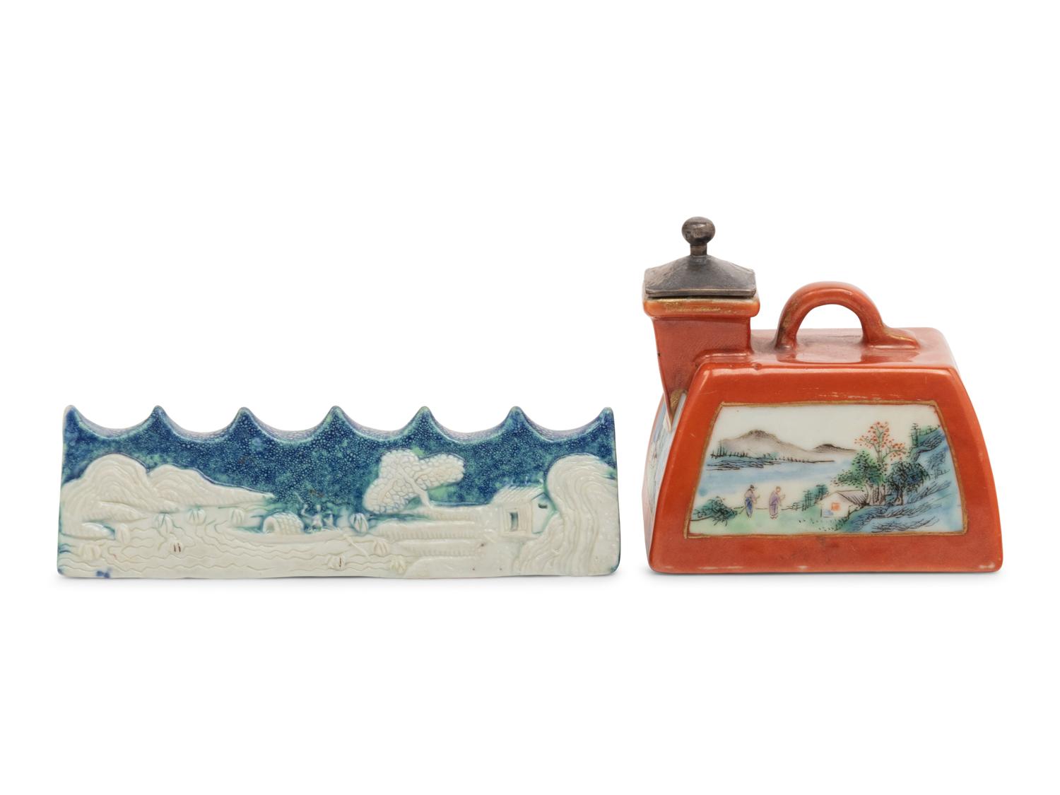 Two Chinese Porcelain Scholar's Objects