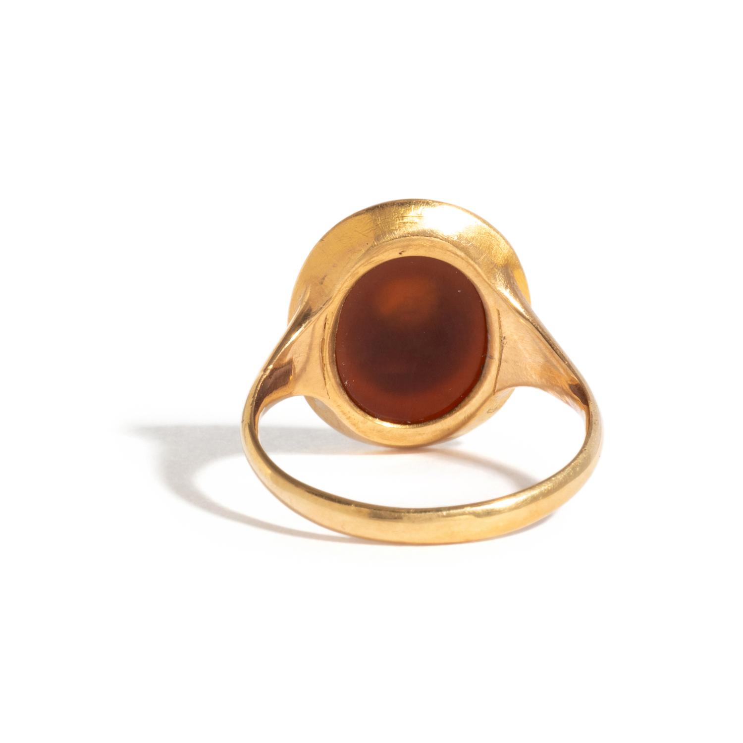 A Roman Banded Agate Ring Stone with the God Dionysus — Set in a gold ring