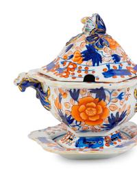 A Pair of Masons Ironstone Sauce Tureens with Underplates