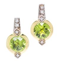 A Pair of 18 Karat Gold, Peridot and Diamond Earrings, 7.10 dwts.
